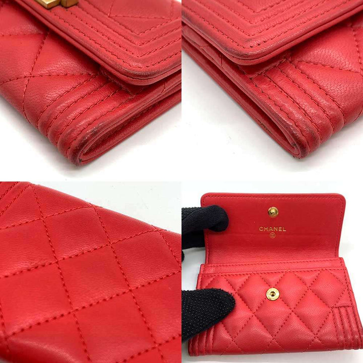 Top Quality Chanel Boy Card Case Red Lambskin