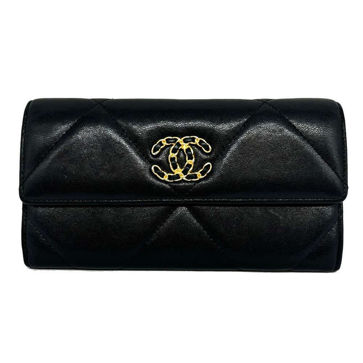 Top Quality Chanel Lambskin 19 Long Wallet Black Leather