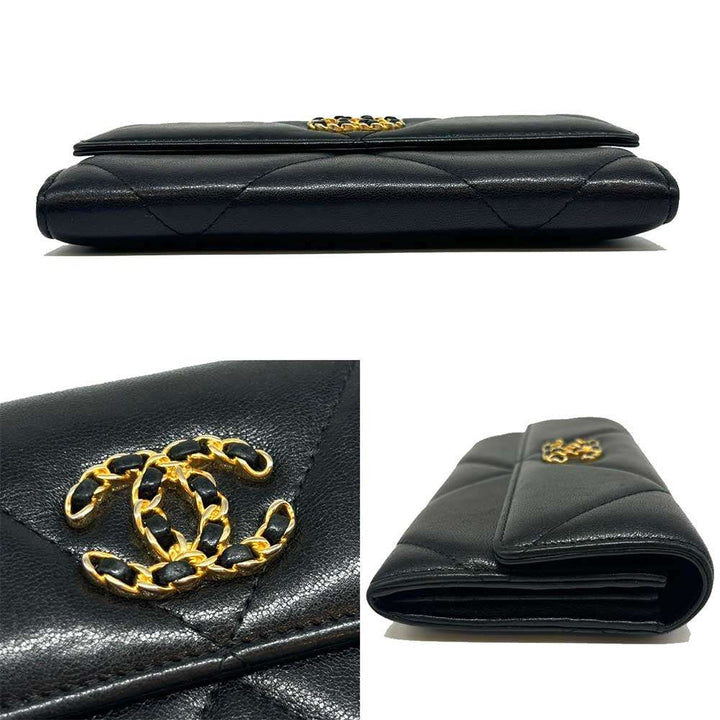Top Quality Chanel Lambskin 19 Long Wallet Black Leather