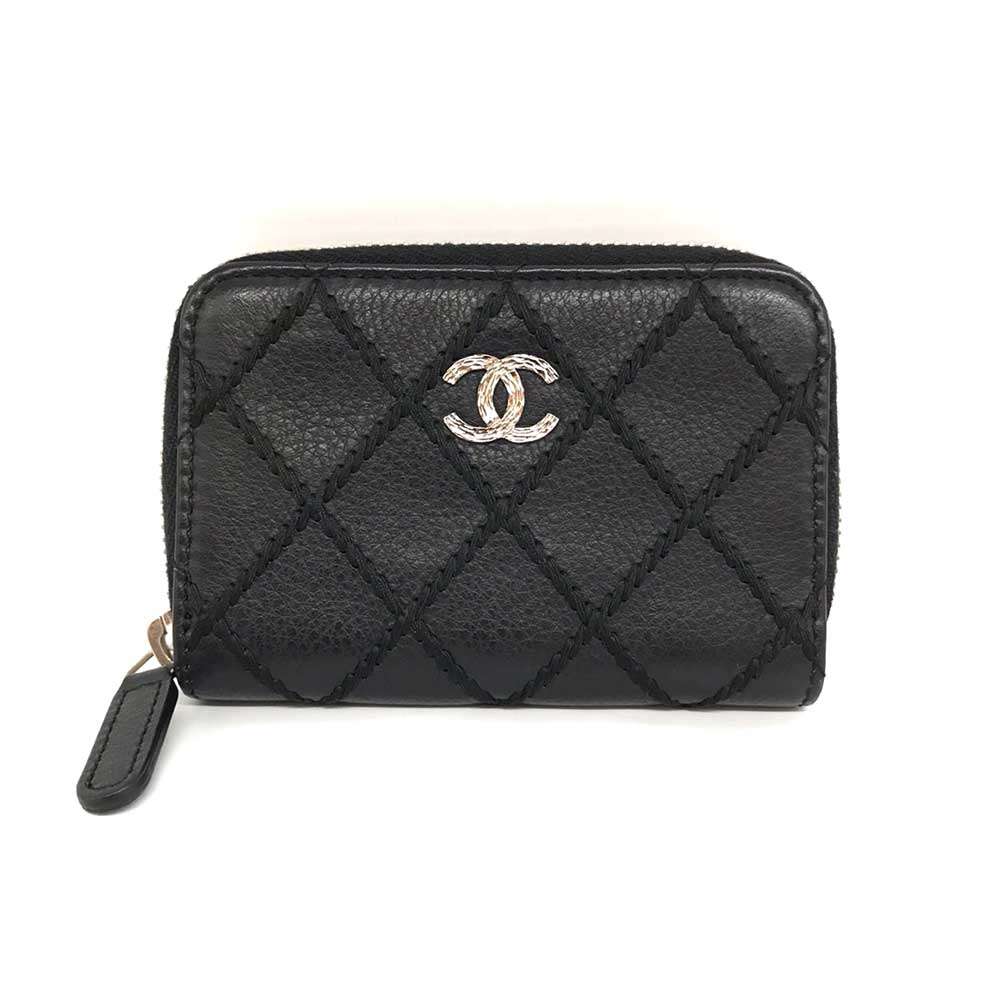 Top Quality Chanel Leather Coin Purse Wild Stitch Black