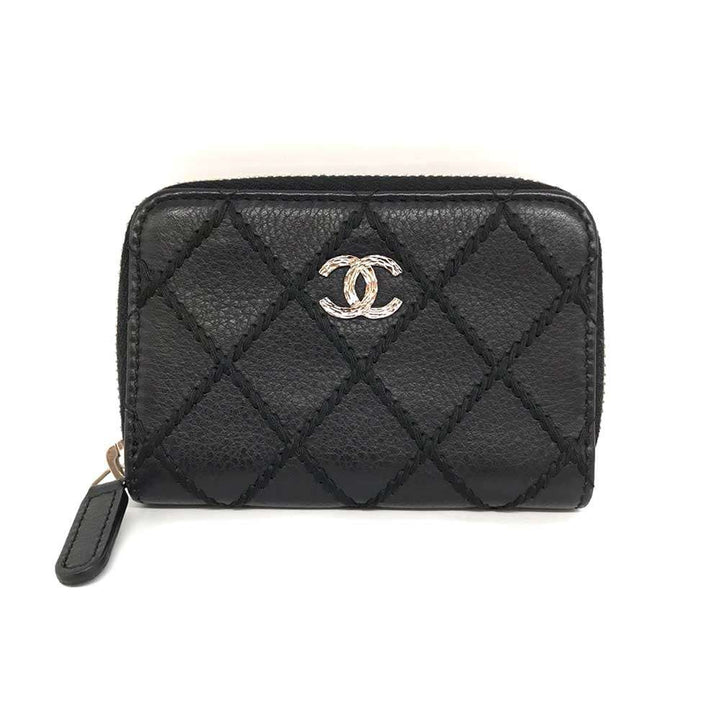 Top Quality Chanel Leather Coin Purse Wild Stitch Black
