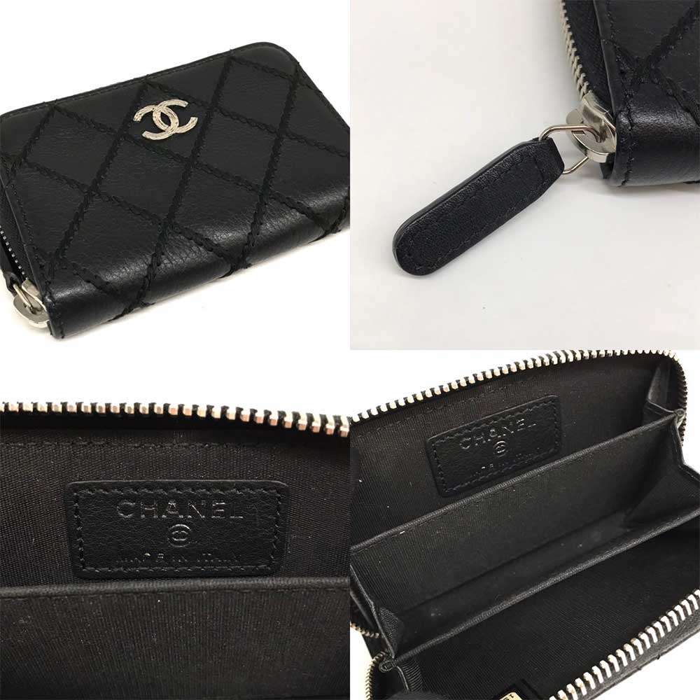 Top Quality Chanel Leather Coin Purse Wild Stitch Black