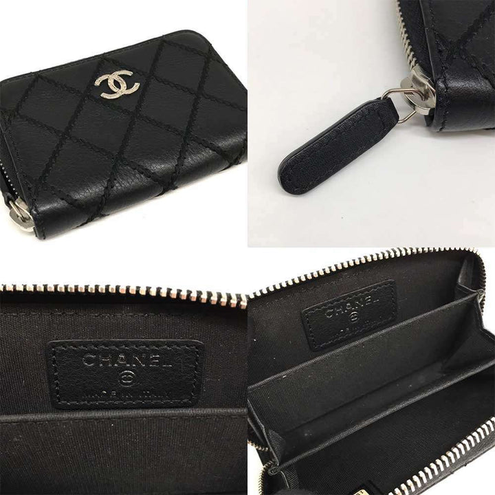 Top Quality Chanel Leather Coin Purse Wild Stitch Black