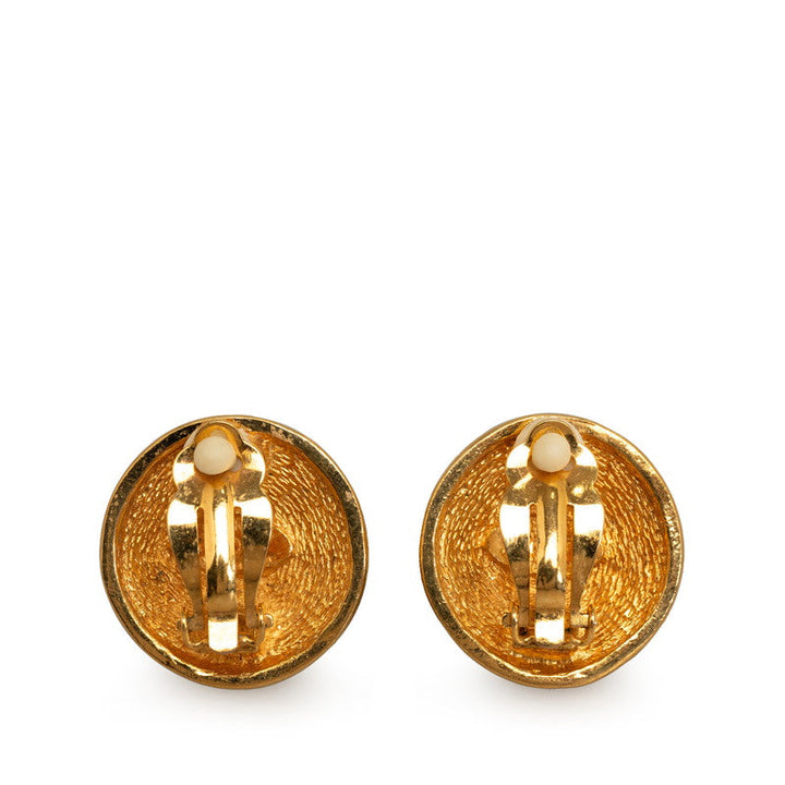 Top Quality Chanel Vintage Matlasse Round Clip On Earrings Gold Plated Women's