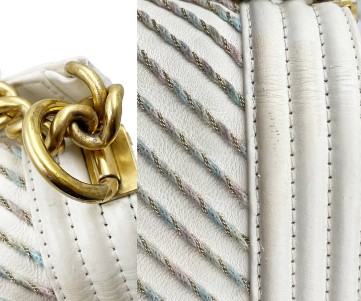 Top Quality Chanel Ivory Boy Pink Stitching Chevron Crossbody Bag