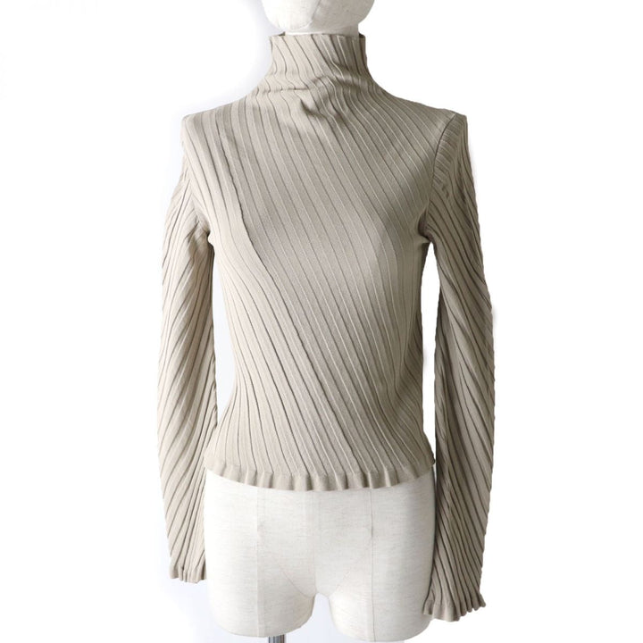 Top Quality Balenciaga Twisted Rib Turtleneck Top, Beige, Size S