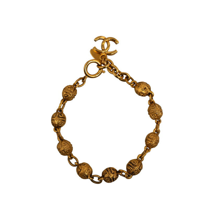 Top Quality Chanel Vintage Coco Mark Ball Bracelet Gold Plated Women's