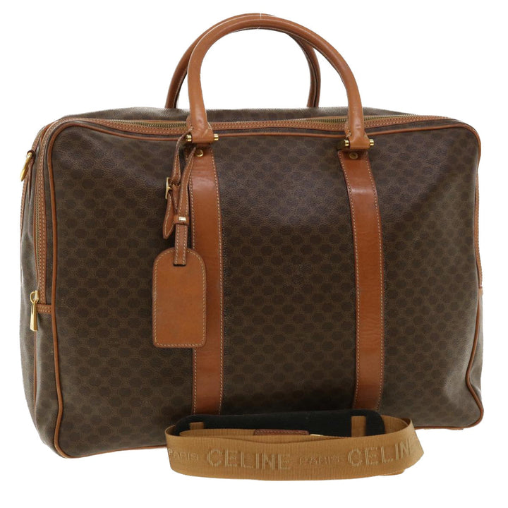 Celine Macadam Canvas Boston Bag PVC Leather 2way Brown Auth ki2707