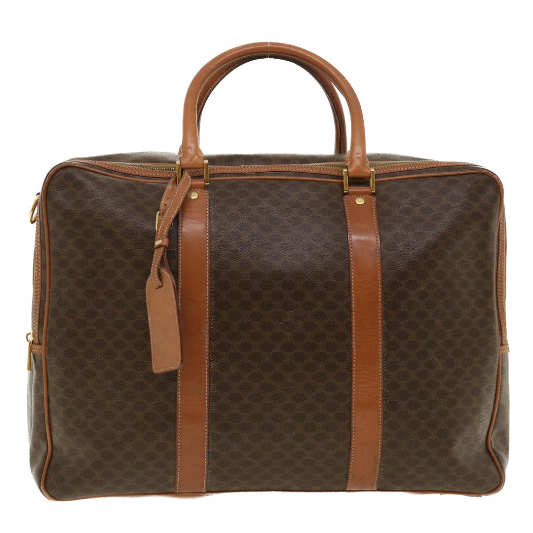 Celine Macadam Canvas Boston Bag PVC Leather 2way Brown Auth ki2707
