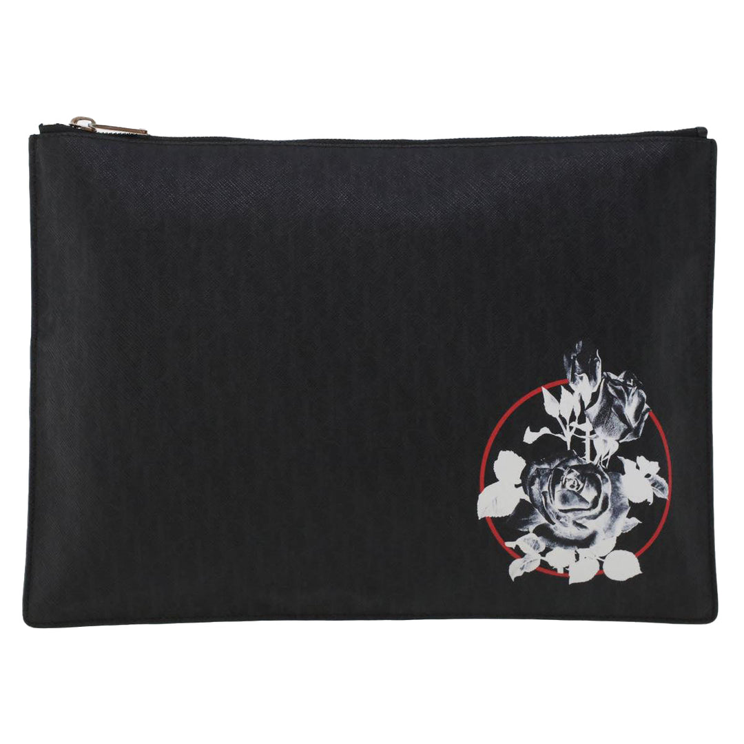 CHRISTIAN Top quality Dior Rose Clutch Bag PVC Leather Black Auth ki3038