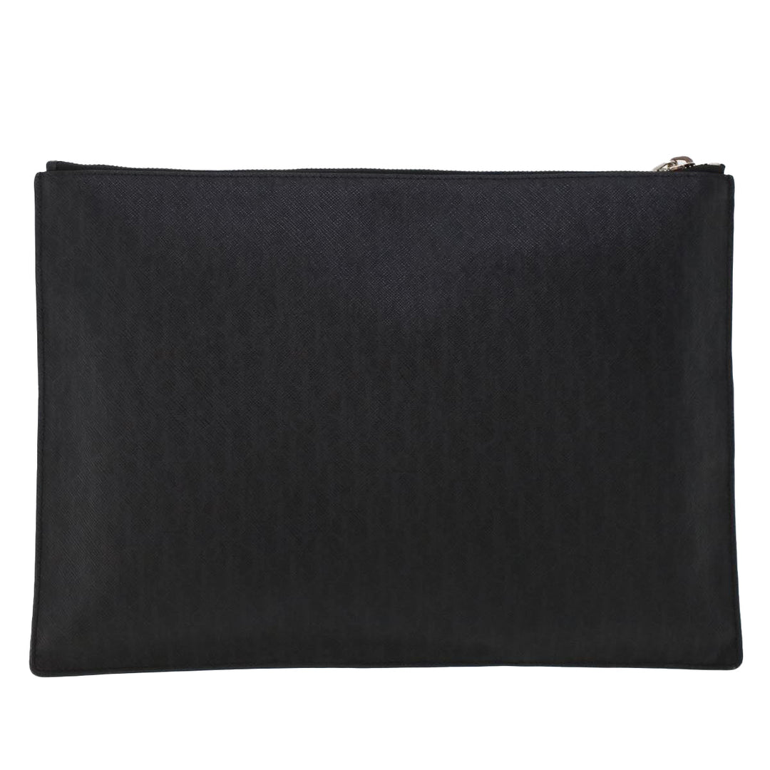 CHRISTIAN Top quality Dior Rose Clutch Bag PVC Leather Black Auth ki3038