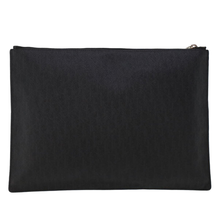 CHRISTIAN Top quality Dior Rose Clutch Bag PVC Leather Black Auth ki3038
