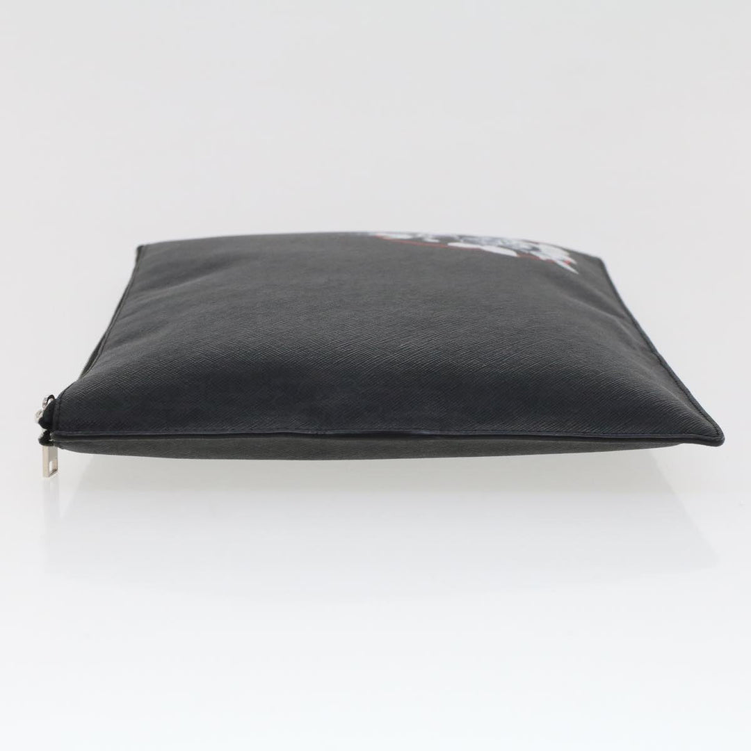CHRISTIAN Top quality Dior Rose Clutch Bag PVC Leather Black Auth ki3038