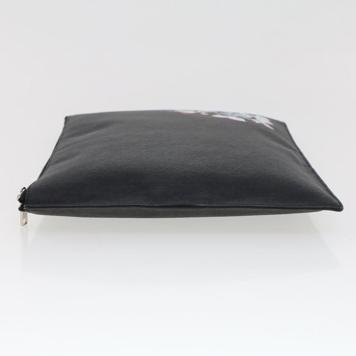 CHRISTIAN Top quality Dior Rose Clutch Bag PVC Leather Black Auth ki3038