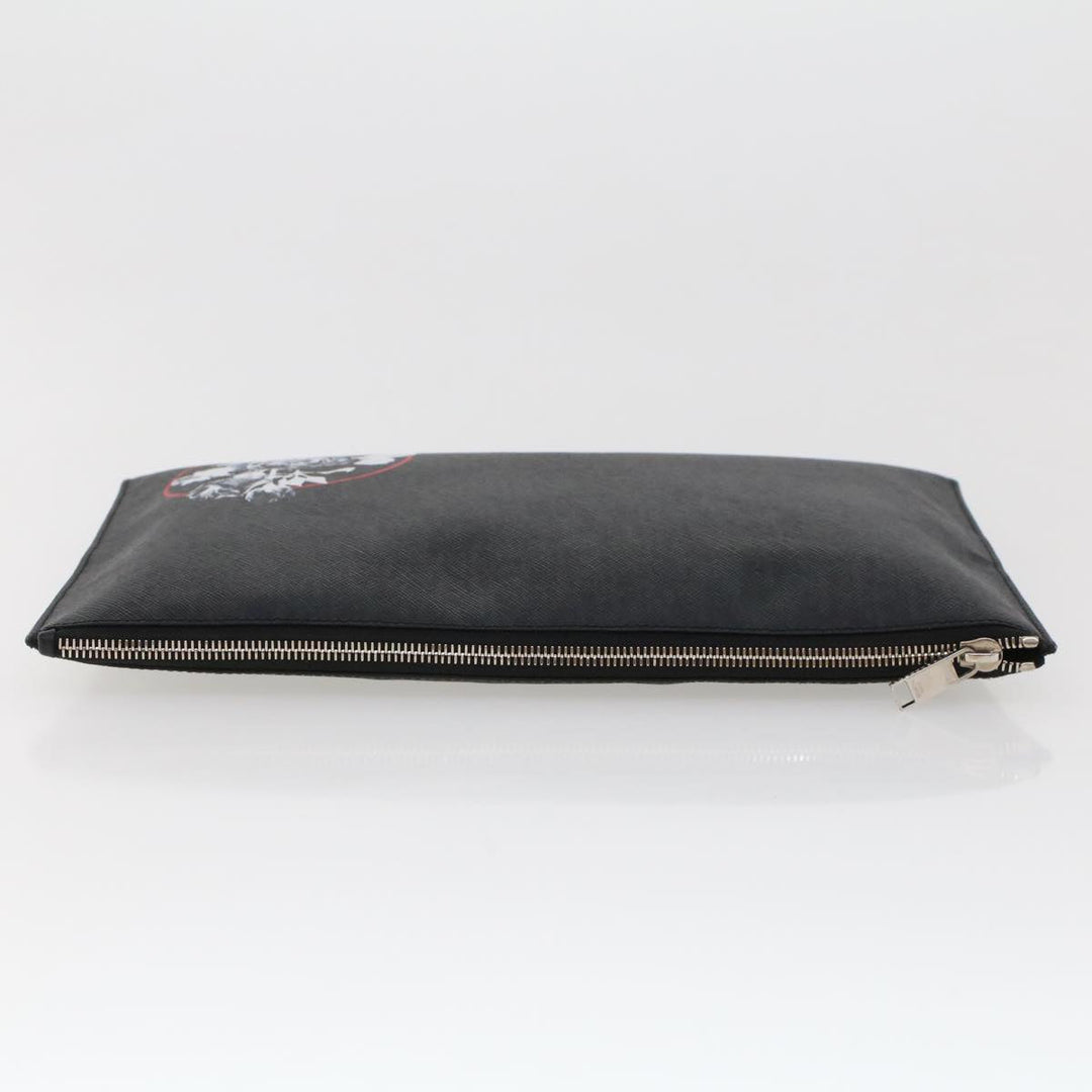 CHRISTIAN Top quality Dior Rose Clutch Bag PVC Leather Black Auth ki3038