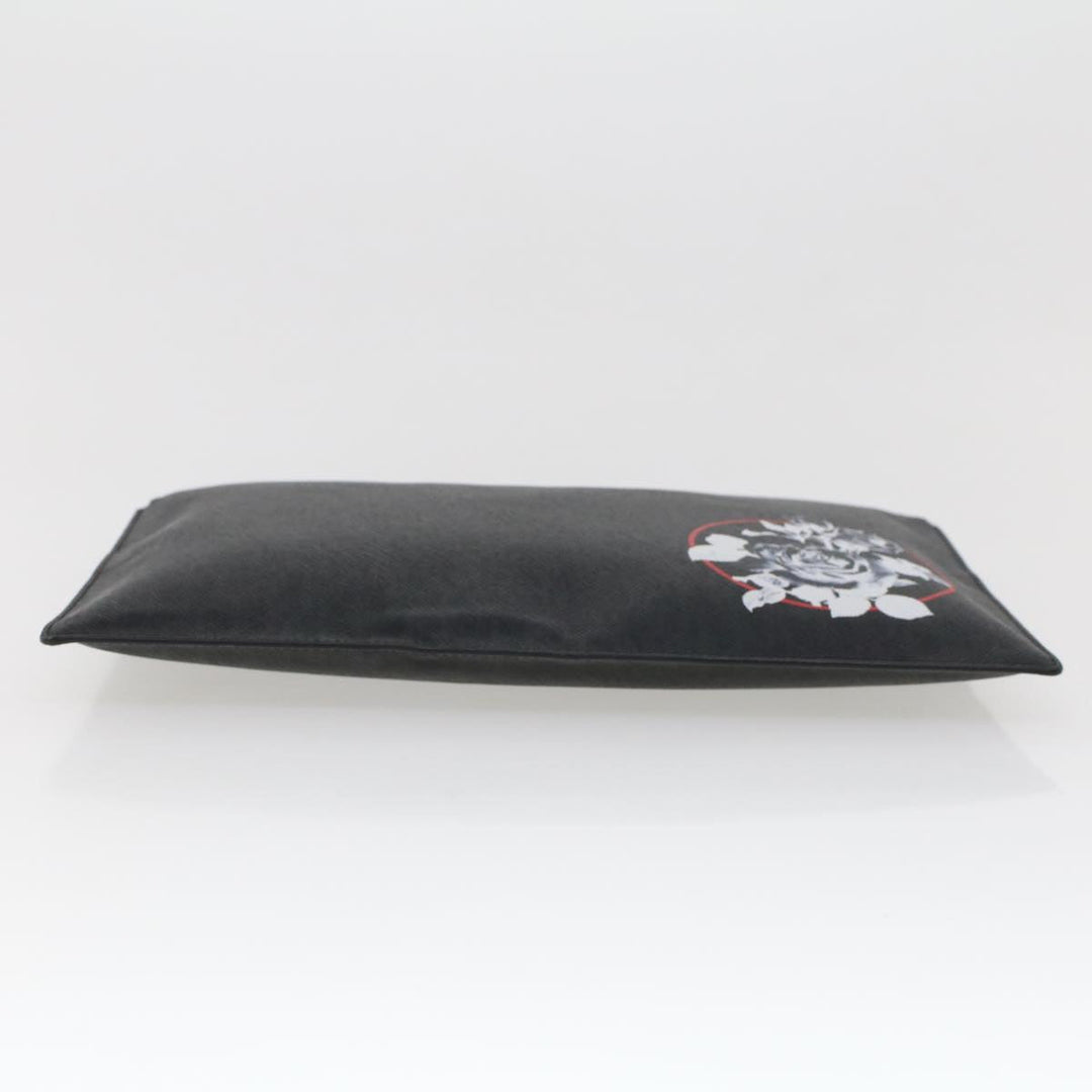 CHRISTIAN Top quality Dior Rose Clutch Bag PVC Leather Black Auth ki3038
