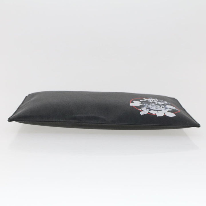 CHRISTIAN Top quality Dior Rose Clutch Bag PVC Leather Black Auth ki3038
