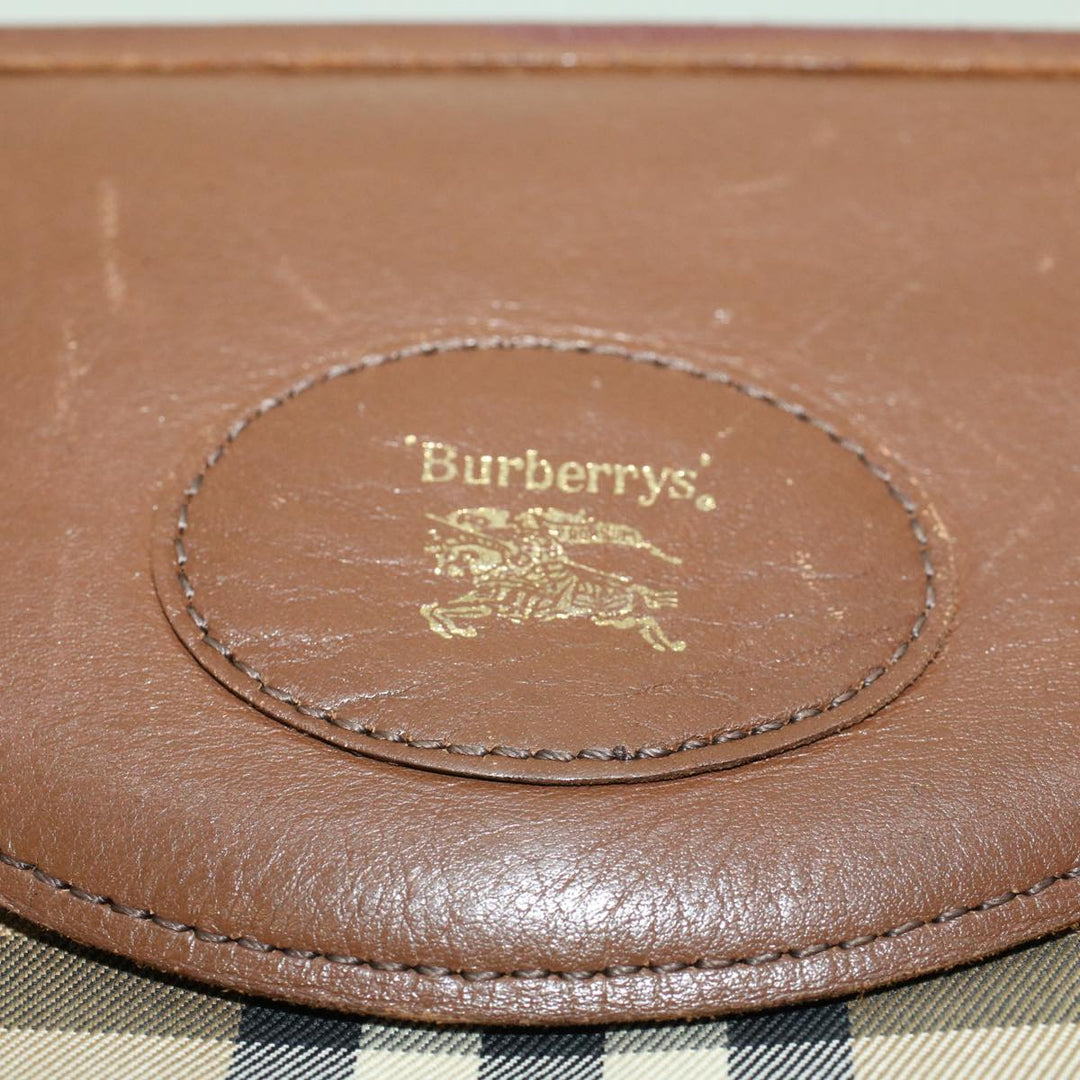 BurberrySs Nova Check Clutch Bag Nylon Leather Beige Auth ki3144