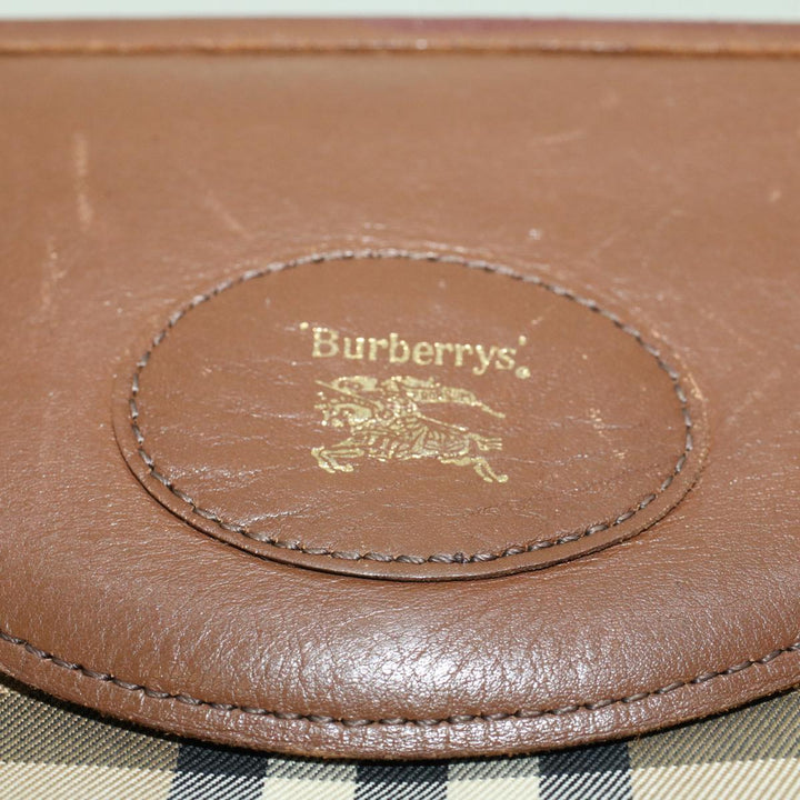 BurberrySs Nova Check Clutch Bag Nylon Leather Beige Auth ki3144