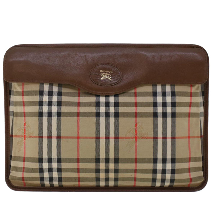 BurberrySs Nova Check Clutch Bag Nylon Leather Beige Auth ki3144
