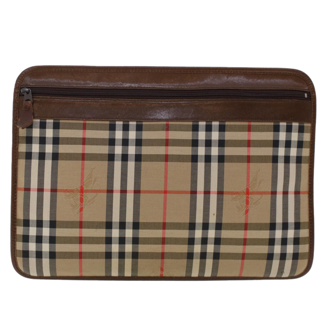 BurberrySs Nova Check Clutch Bag Nylon Leather Beige Auth ki3144