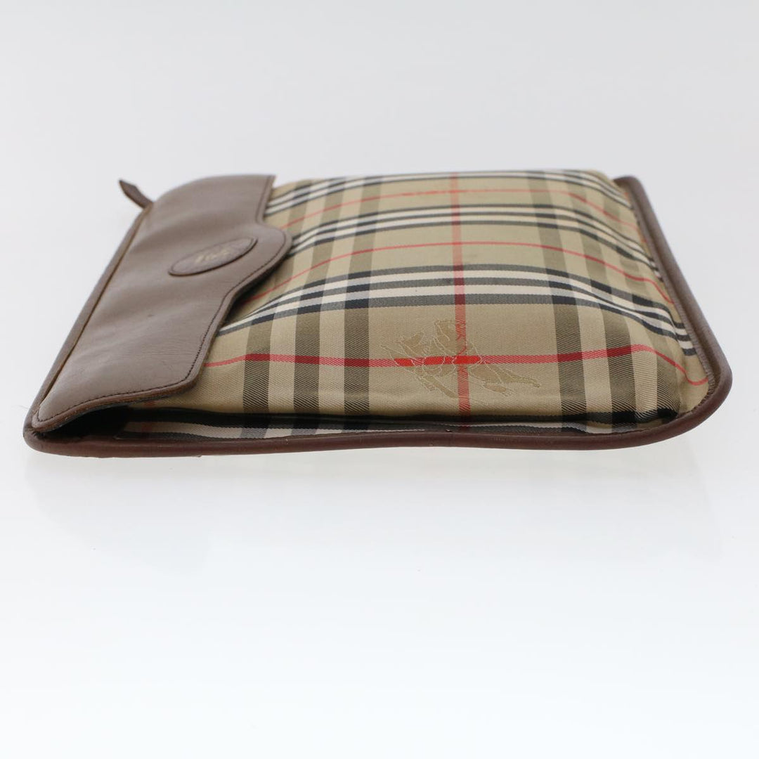 BurberrySs Nova Check Clutch Bag Nylon Leather Beige Auth ki3144