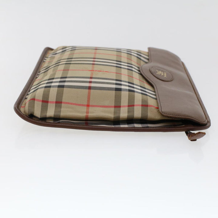 BurberrySs Nova Check Clutch Bag Nylon Leather Beige Auth ki3144