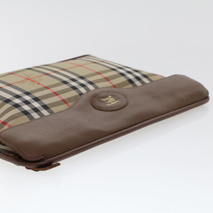 BurberrySs Nova Check Clutch Bag Nylon Leather Beige Auth ki3144