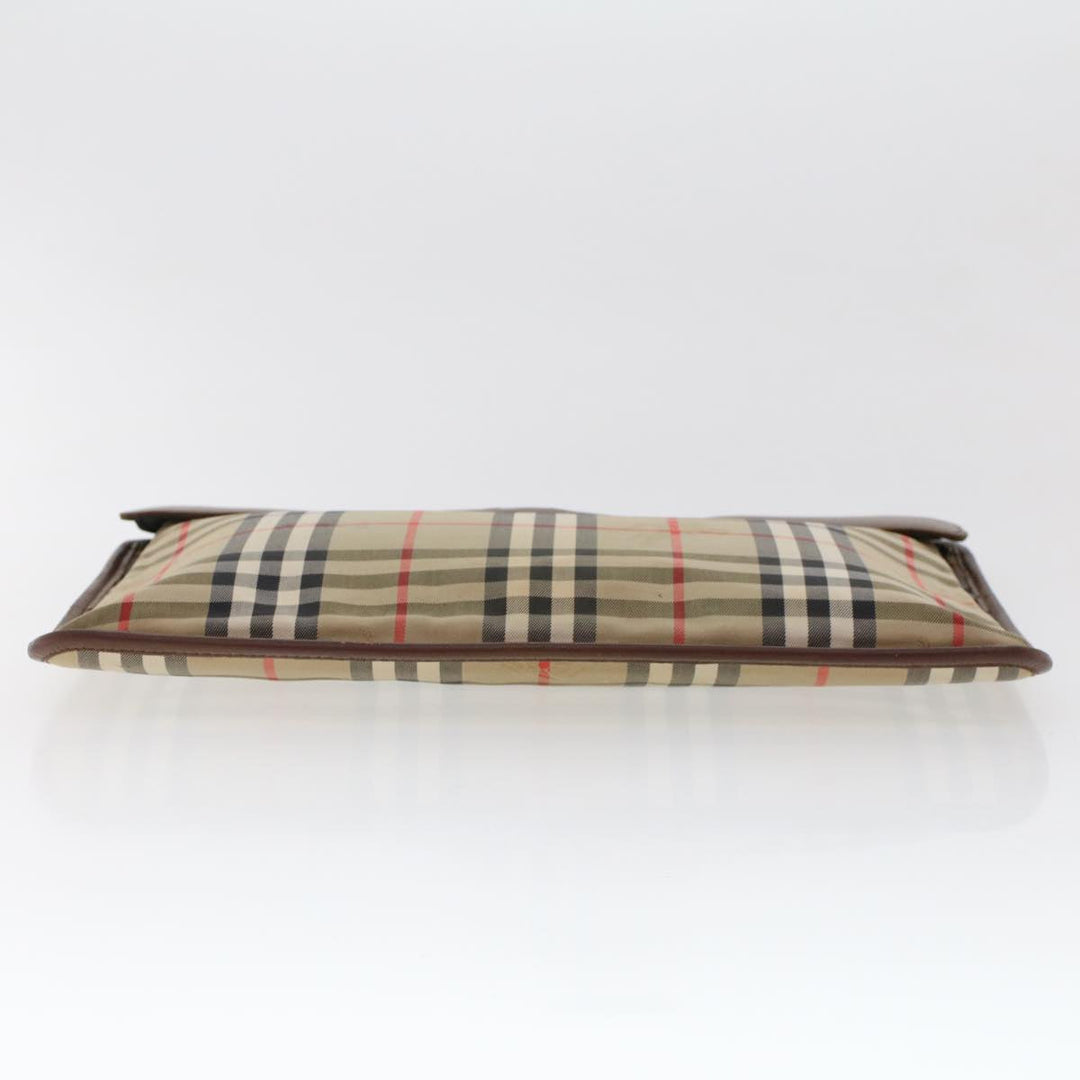 BurberrySs Nova Check Clutch Bag Nylon Leather Beige Auth ki3144