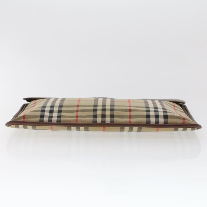 BurberrySs Nova Check Clutch Bag Nylon Leather Beige Auth ki3144
