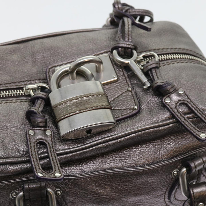 Chloe Paddington Hand Bag Leather Metallic Silver ki3489