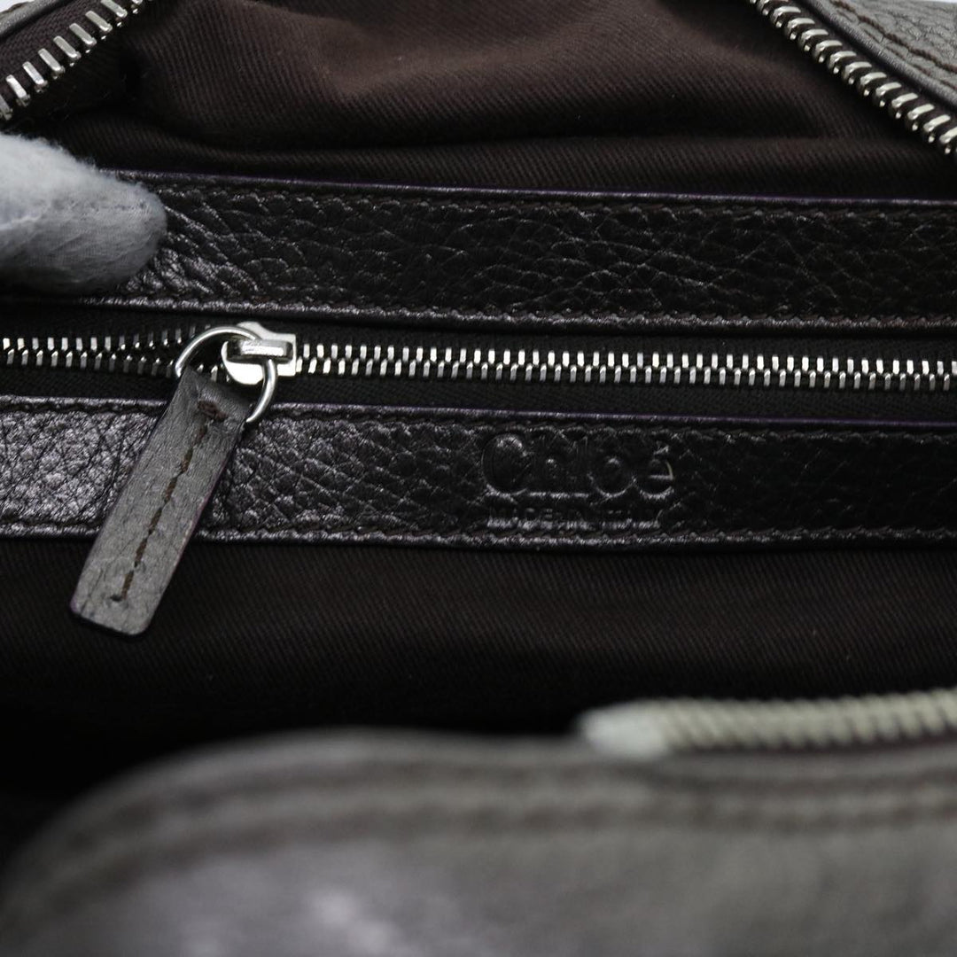 Chloe Paddington Hand Bag Leather Metallic Silver ki3489