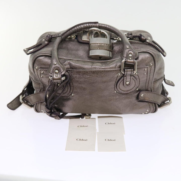 Chloe Paddington Hand Bag Leather Metallic Silver ki3489