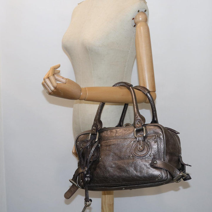 Chloe Paddington Hand Bag Leather Metallic Silver ki3489