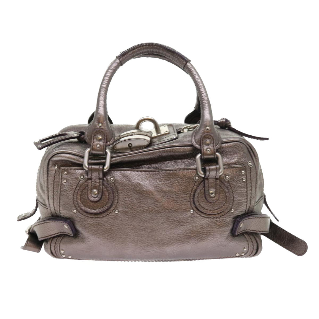 Chloe Paddington Hand Bag Leather Metallic Silver ki3489