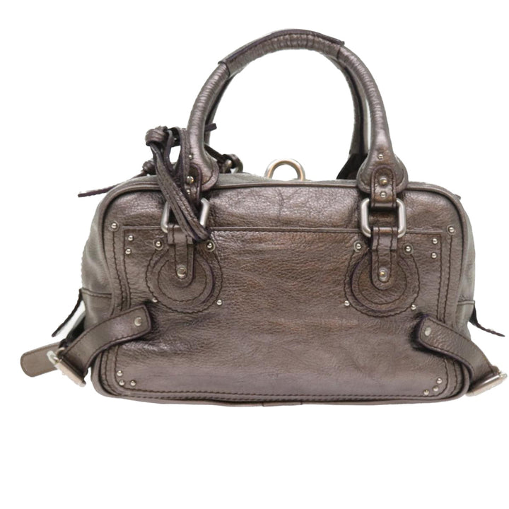Chloe Paddington Hand Bag Leather Metallic Silver ki3489