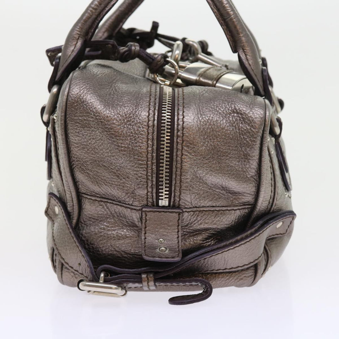 Chloe Paddington Hand Bag Leather Metallic Silver ki3489