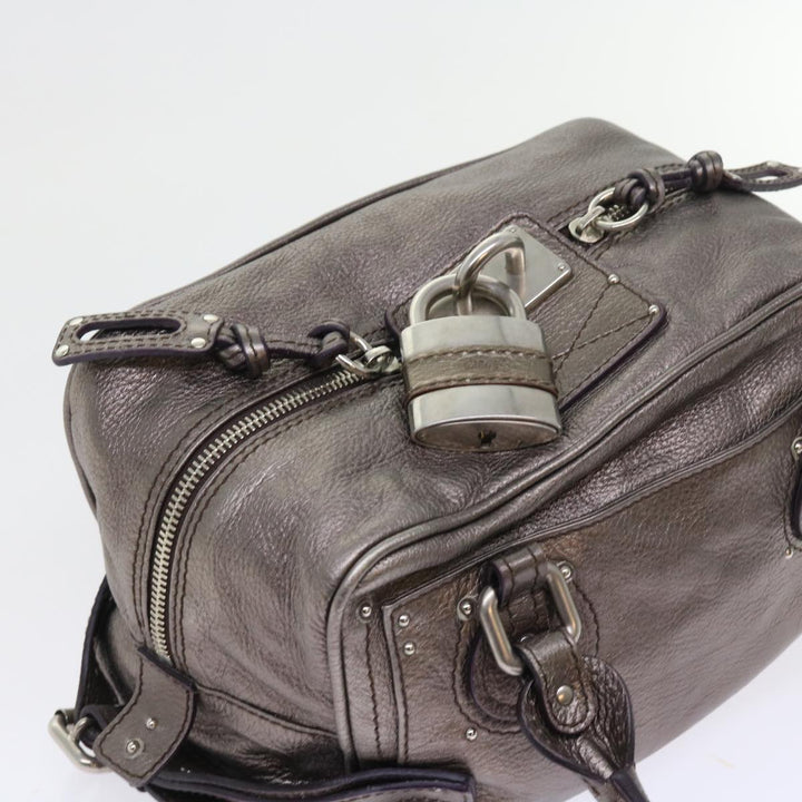 Chloe Paddington Hand Bag Leather Metallic Silver ki3489