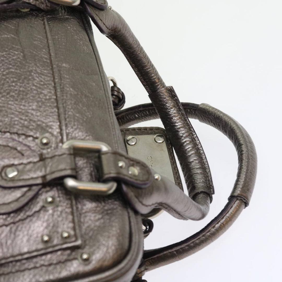 Chloe Paddington Hand Bag Leather Metallic Silver ki3489
