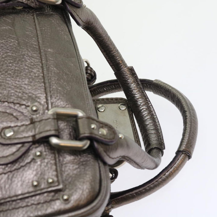 Chloe Paddington Hand Bag Leather Metallic Silver ki3489