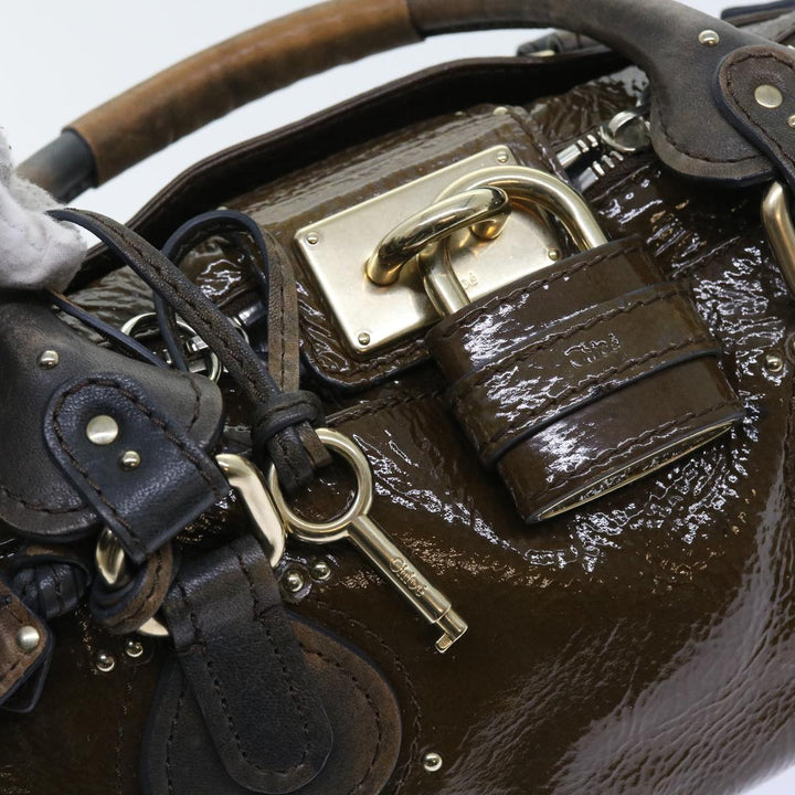 Chloe Paddington Hand Bag Patent leather Brown ki3597