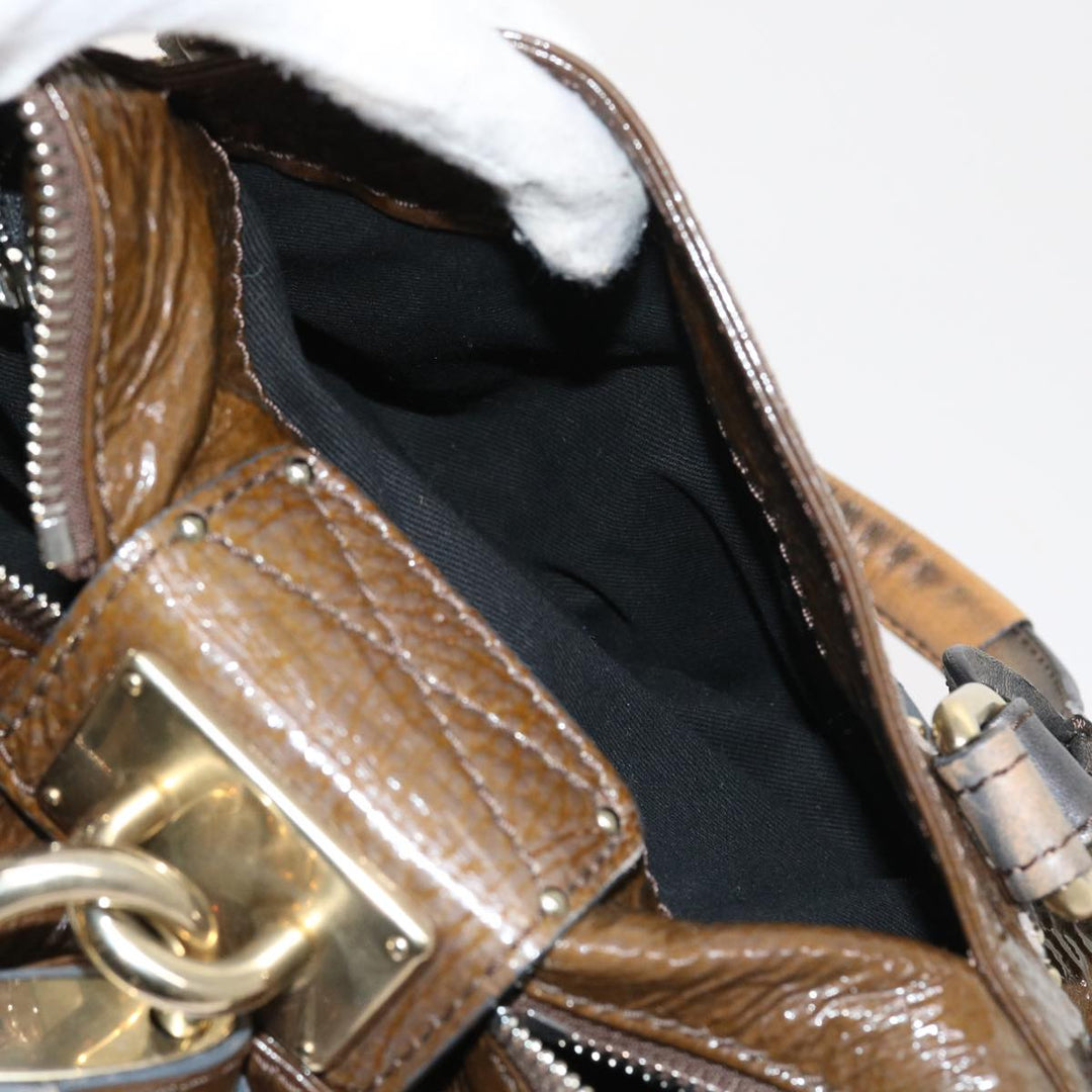 Chloe Paddington Hand Bag Patent leather Brown ki3597