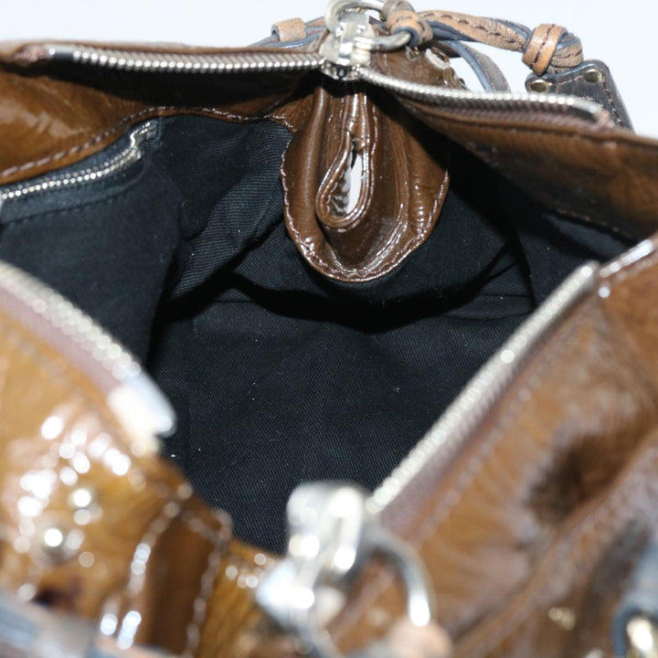 Chloe Paddington Hand Bag Patent leather Brown ki3597