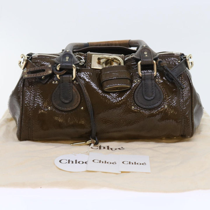 Chloe Paddington Hand Bag Patent leather Brown ki3597