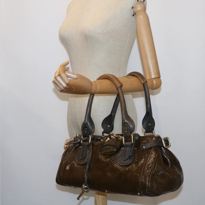 Chloe Paddington Hand Bag Patent leather Brown ki3597