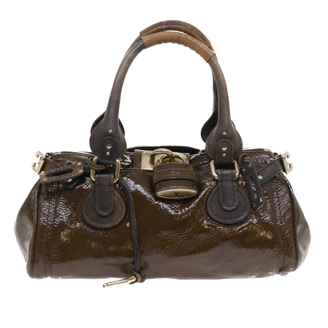 Chloe Paddington Hand Bag Patent leather Brown ki3597