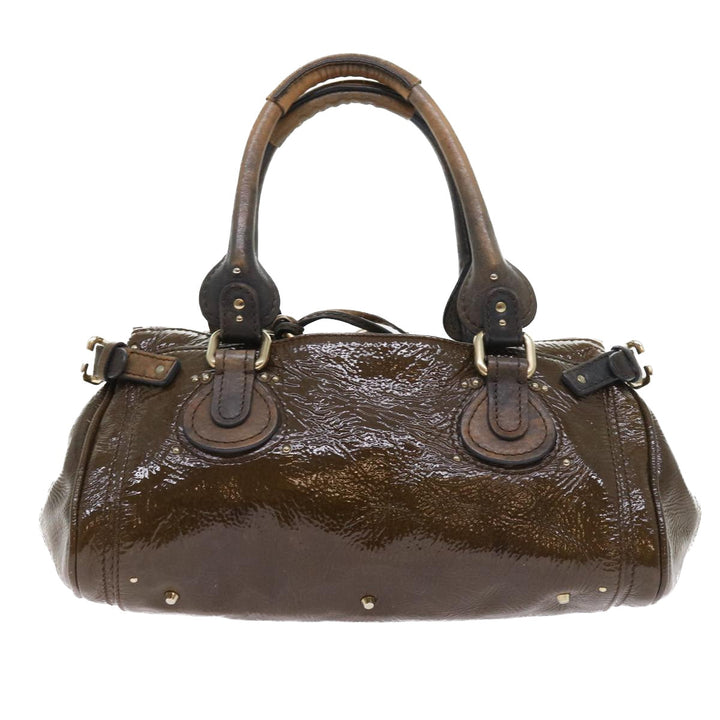 Chloe Paddington Hand Bag Patent leather Brown ki3597