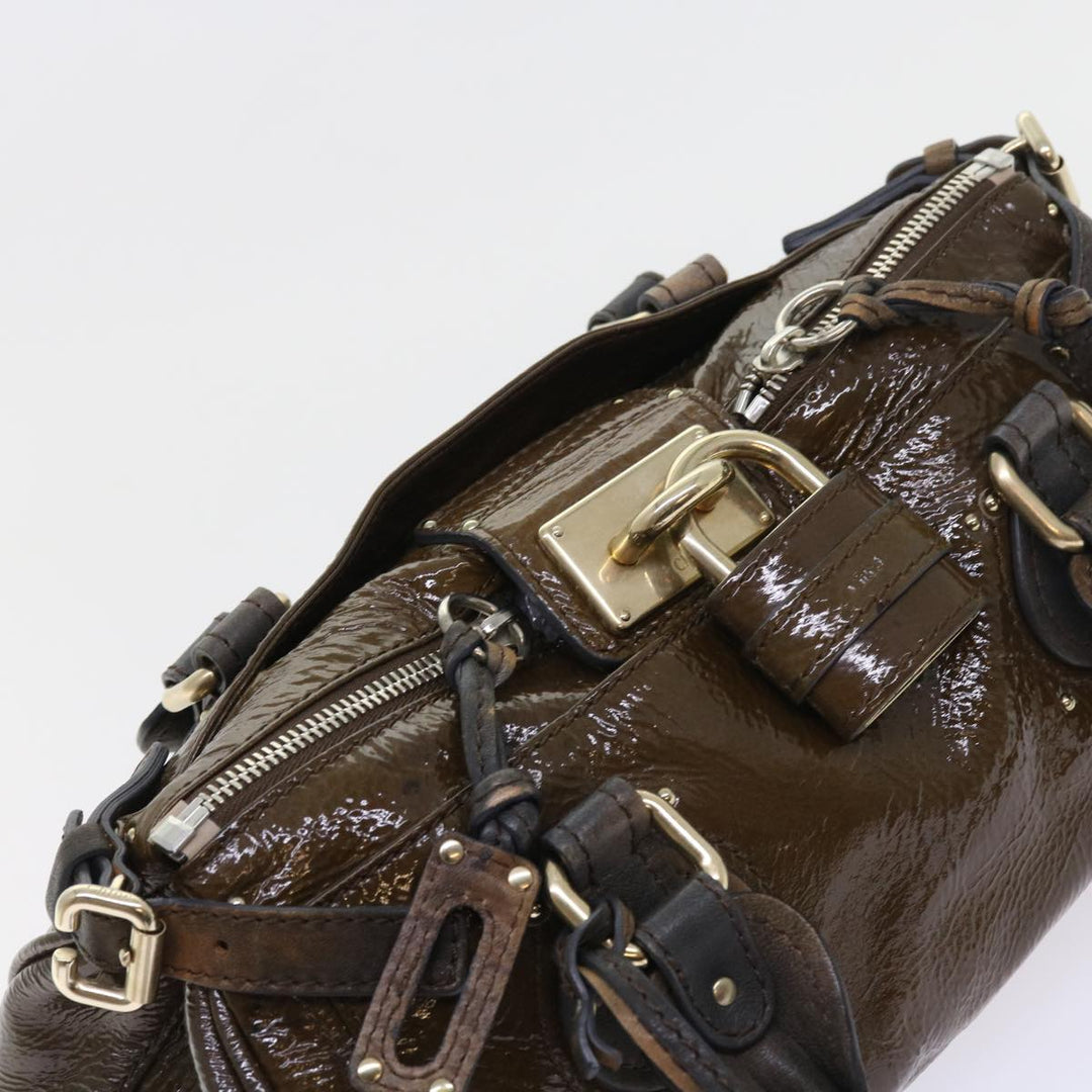 Chloe Paddington Hand Bag Patent leather Brown ki3597