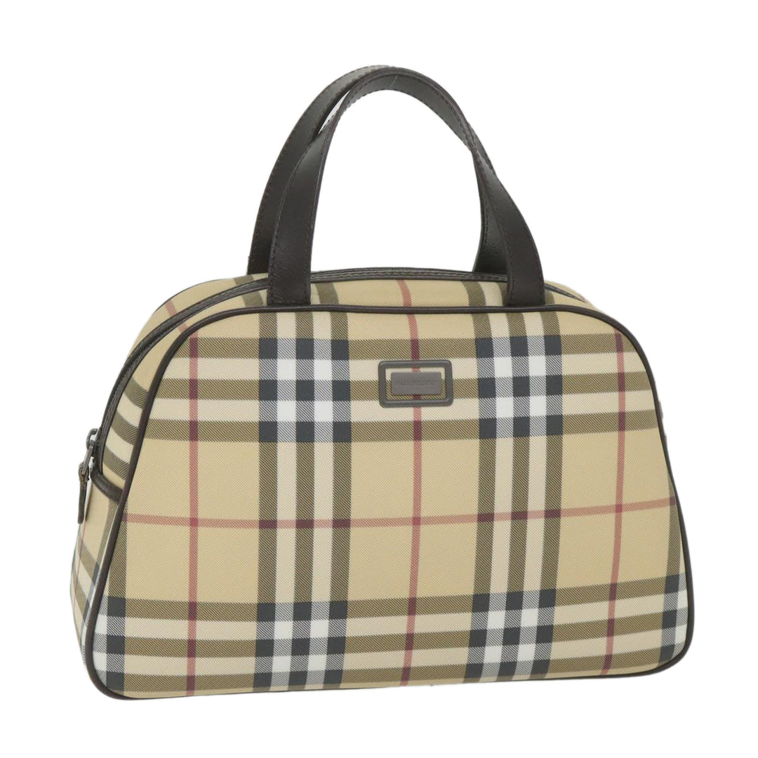 Burberry Nova Check Hand Bag PVC Leather Beige Auth ki3649
