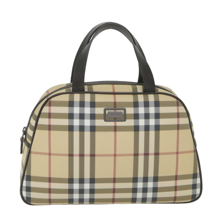 Burberry Nova Check Hand Bag PVC Leather Beige Auth ki3649